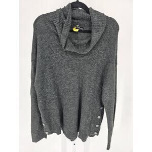 Fortune & Ivy Womens XL Cowl Neck Thick Knit Sweater Charcoal Gray Button Sides